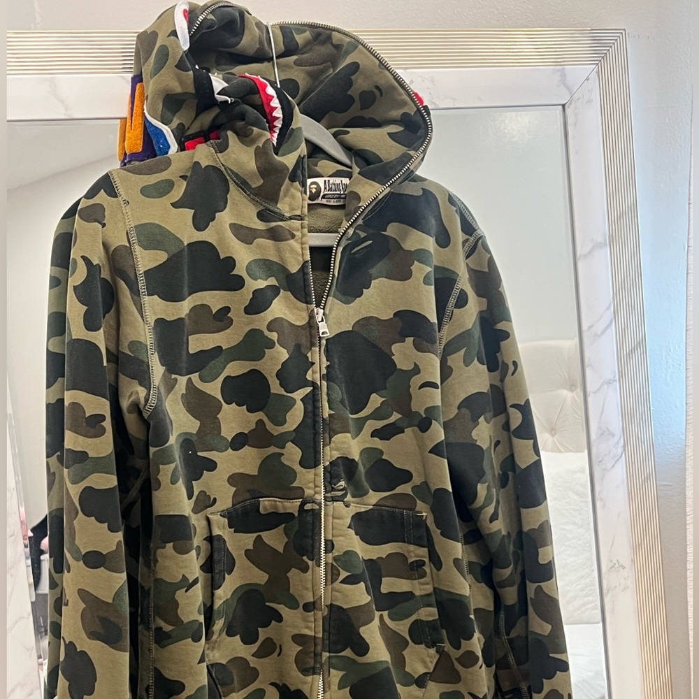 Bape Green Camo Shark Hoodie